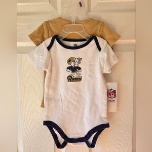NFL Rams St. Louis Baby Bodysuit Set NWT 3-18 M 100% Cotton White, Gold, Navy